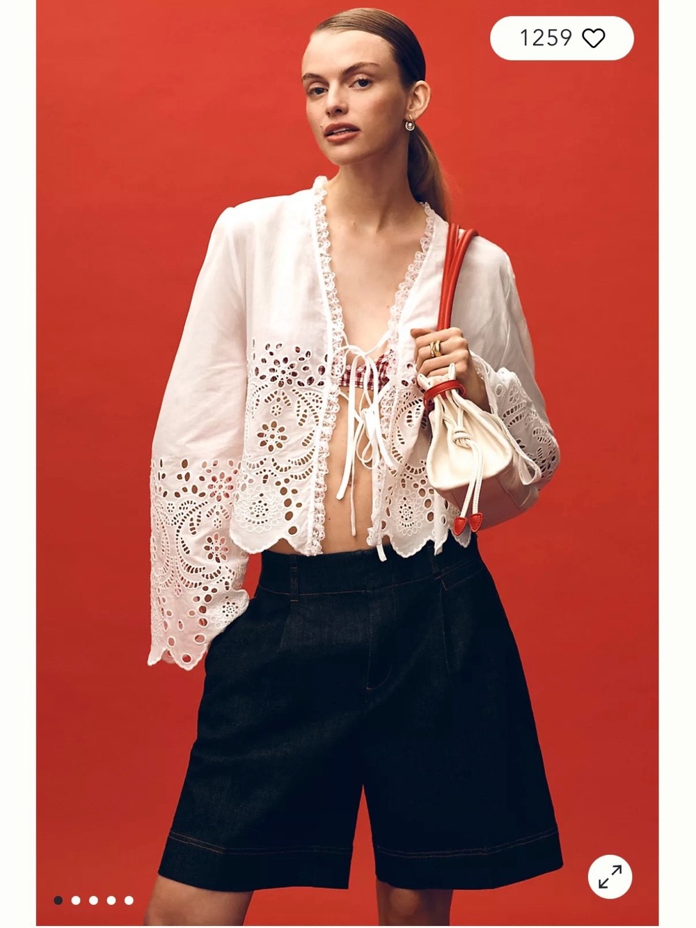 By Anthropologie Eyelet Tie-Front Long-Sleeve Blouse NWT